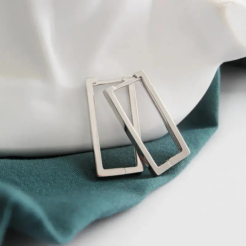 Lovcia Fashion Geometry Hollow Rectangle 925 Sterling Silver Hoop Earrings-Earrings-Rhodium-Rhodium