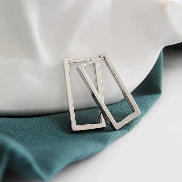 Lovcia Fashion Geometry Hollow Rectangle 925 Sterling Silver Hoop Earrings-Earrings-Rhodium-Rhodium