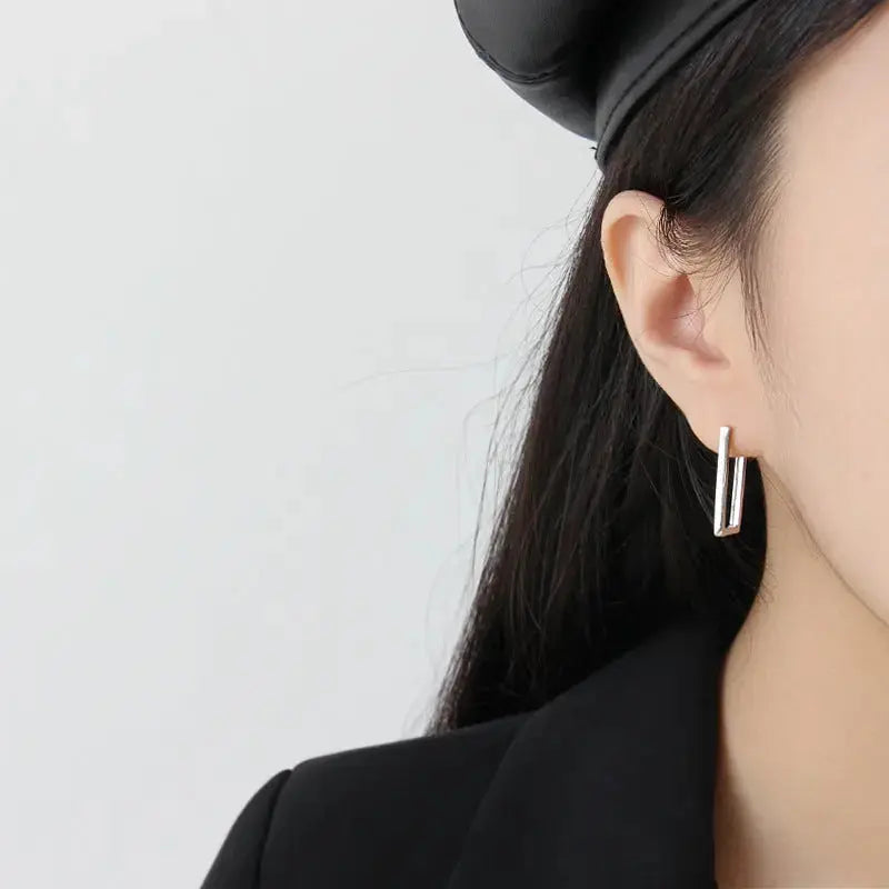 Lovcia Fashion Geometry Hollow Rectangle 925 Sterling Silver Hoop Earrings-Earrings-Rhodium-Rhodium