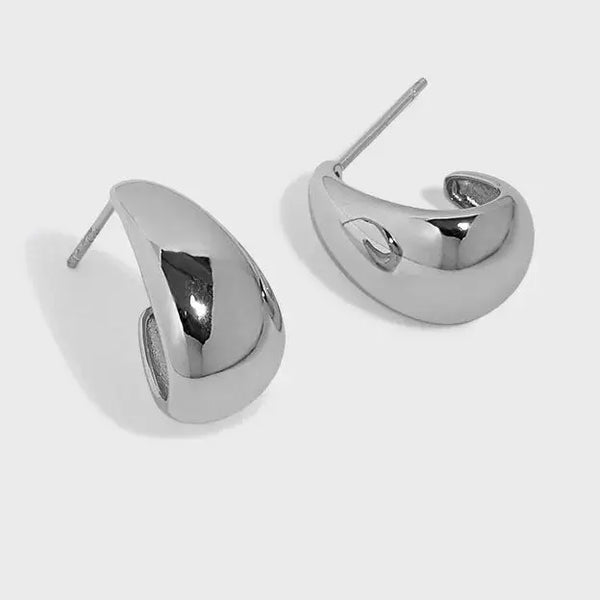 Lovcia Fashion Geometry Oval C Shape 925 Sterling Silver Hoop Earrings-Earrings-Rhodium-Rhodium