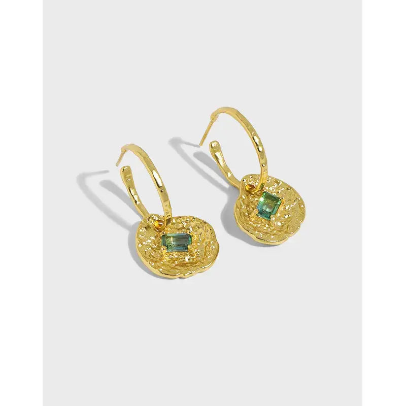 Lovcia Fashion Green CZ Lotus Leaf 925 Sterling Silver Hoop Earrings-Earrings-Rhodium-Rhodium