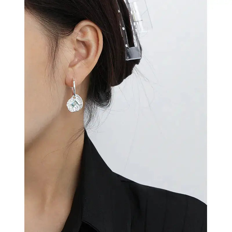 Lovcia Fashion Green CZ Lotus Leaf 925 Sterling Silver Hoop Earrings-Earrings-Rhodium-Rhodium