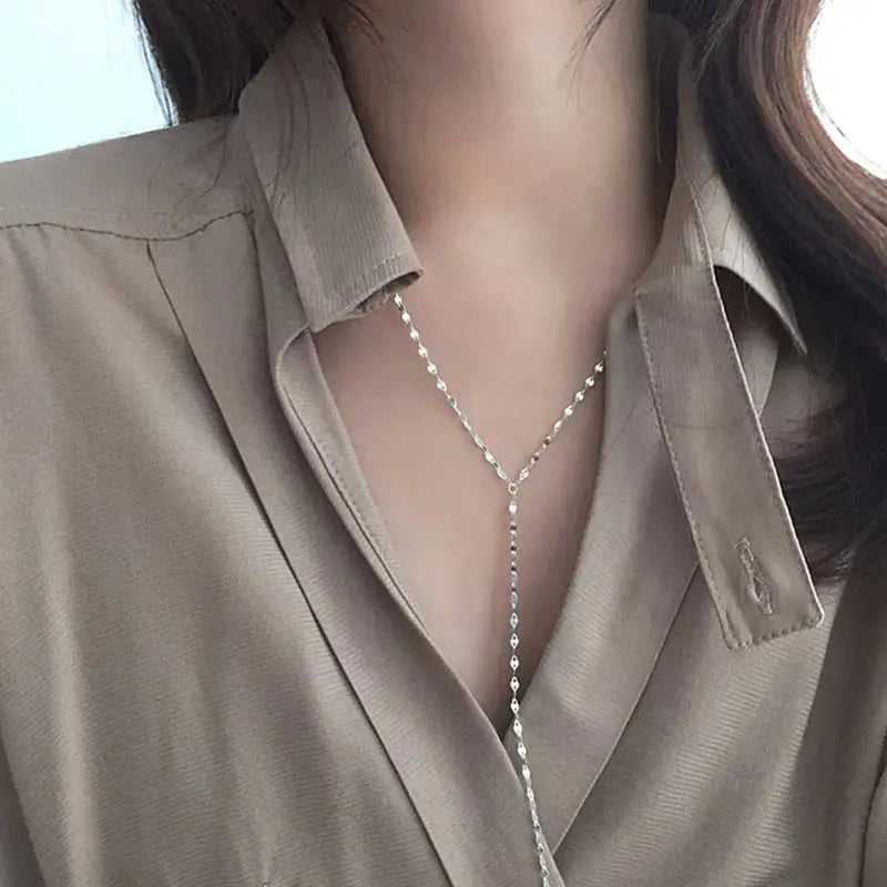 LOVCIA Fashion Hollow Chain Y Shape 925 Sterling Silver Necklace