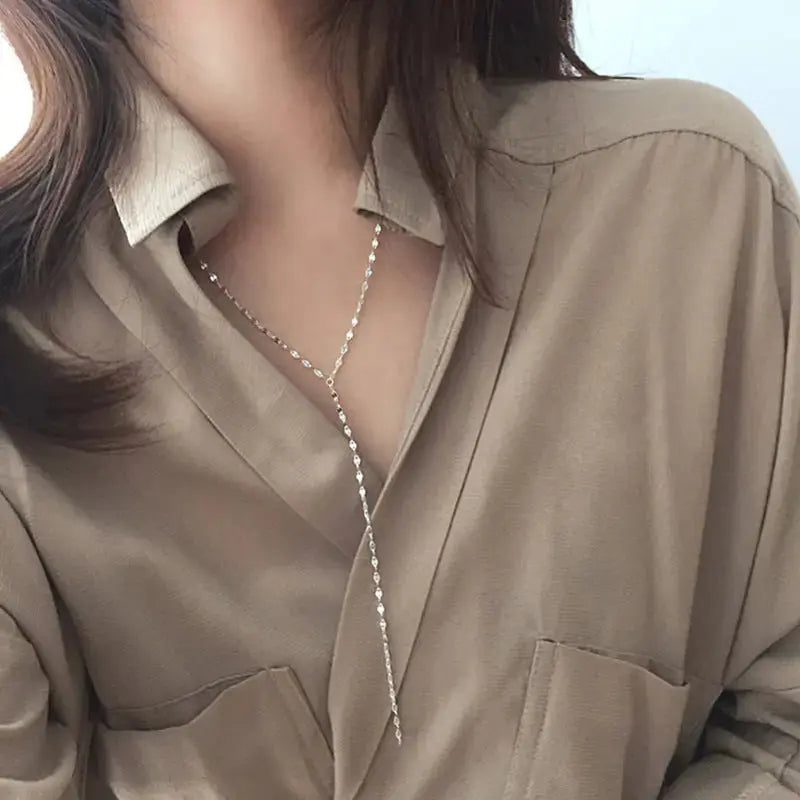 LOVCIA Fashion Hollow Chain Y Shape 925 Sterling Silver Necklace