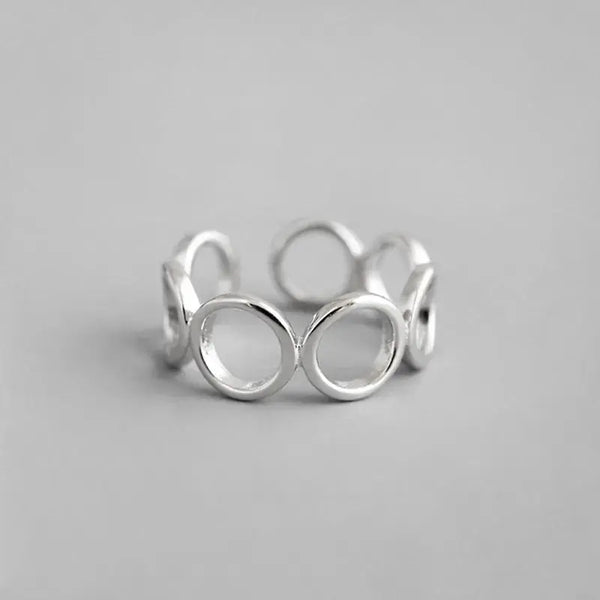Lovcia Fashion Hollow Circles Geometry 925 Sterling Silver Adjustable Ring-Rings-Rhodium-Rhodium