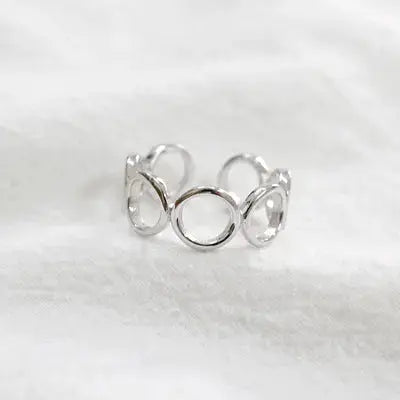 Lovcia Fashion Hollow Circles Geometry 925 Sterling Silver Adjustable Ring-Rings-Rhodium-Rhodium