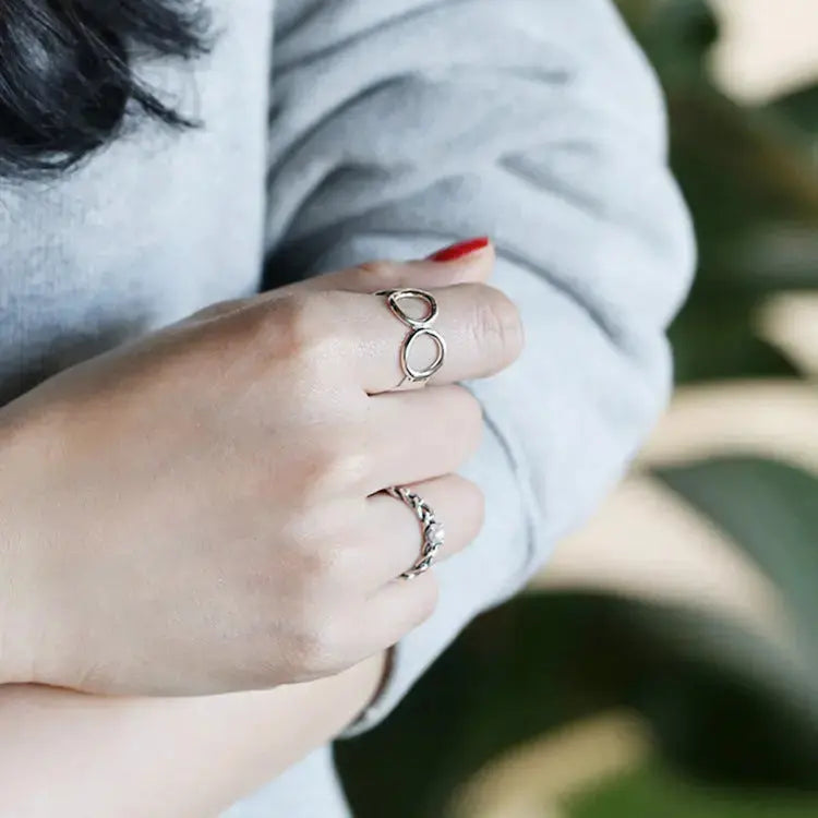 Lovcia Fashion Hollow Circles Geometry 925 Sterling Silver Adjustable Ring-Rings-Rhodium-Rhodium
