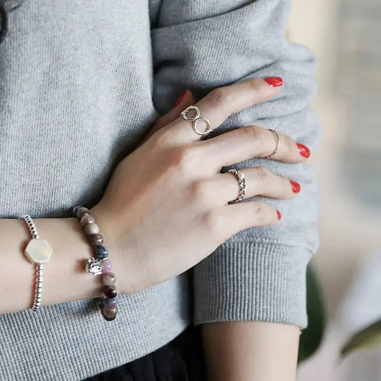 Lovcia Fashion Hollow Circles Geometry 925 Sterling Silver Adjustable Ring-Rings-Rhodium-Rhodium