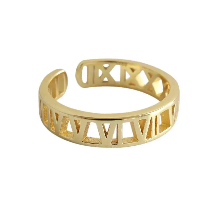 Lovcia Fashion Hollow Roman Numerals 925 Sterling Silver Adjustable Ring-Rings-Rhodium-Rhodium