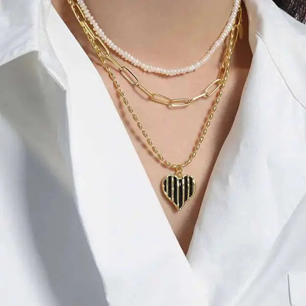 Lovcia Fashion Irregular Black Epoxy Heart 925 Sterling Silver Necklace-Necklaces-Silver-Silver