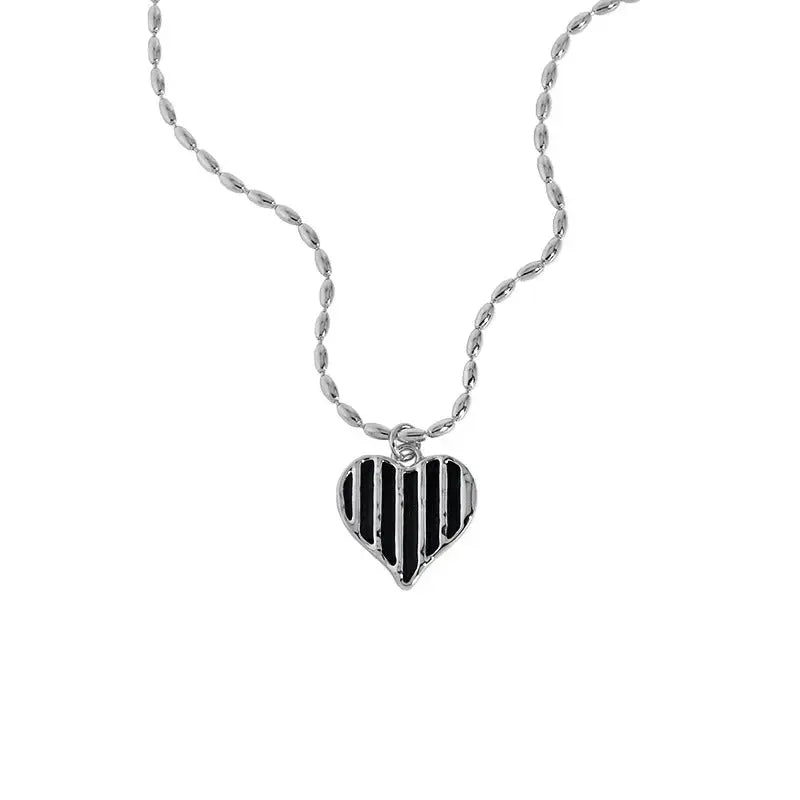 Lovcia Fashion Irregular Black Epoxy Heart 925 Sterling Silver Necklace-Necklaces-Silver-Silver
