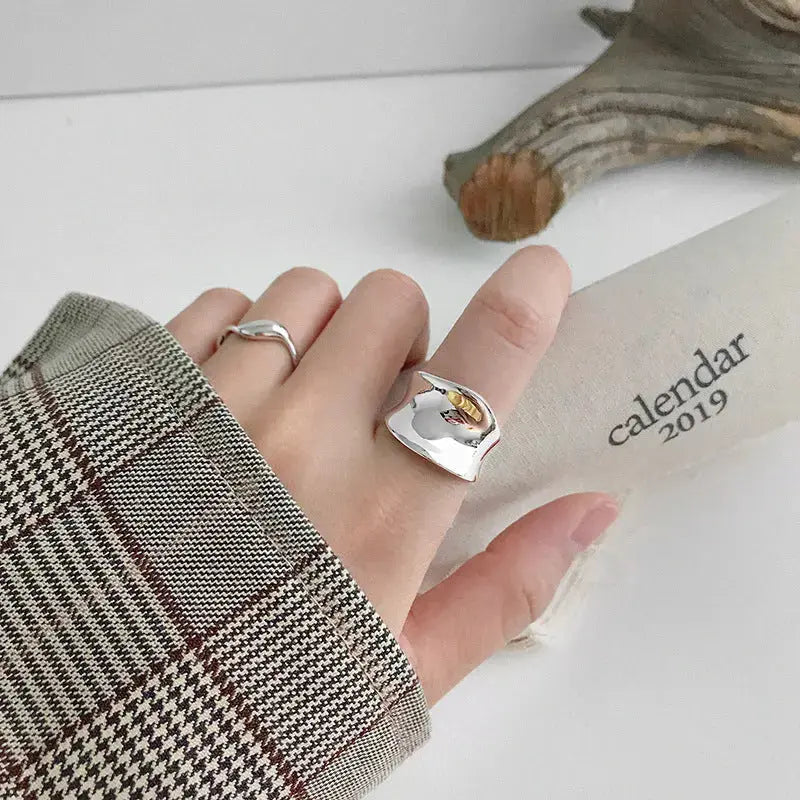 Lovcia Fashion Irregular Concave 925 Sterling Silver Adjustable Ring-Rings-Silver-Silver
