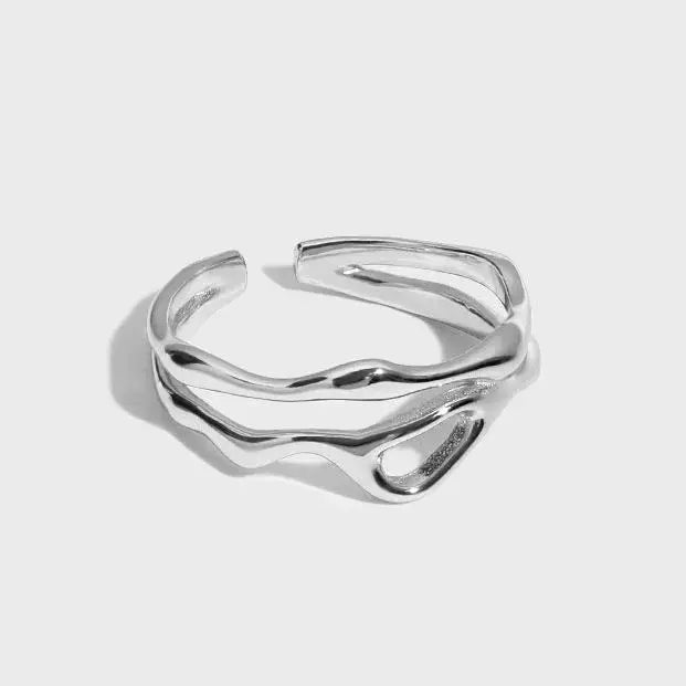 Lovcia Fashion Irregular Hollow 925 Sterling Silver Adjustable Ring-Rings-Silver-Silver
