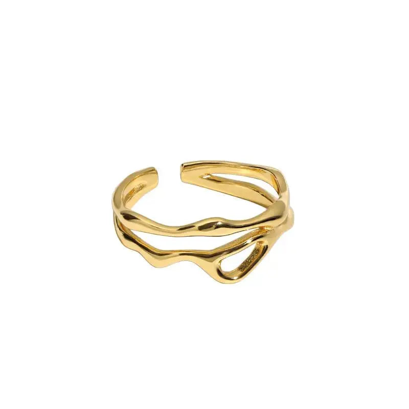 Lovcia Fashion Irregular Hollow 925 Sterling Silver Adjustable Ring-Rings-Yellow Gold-Yellow Gold