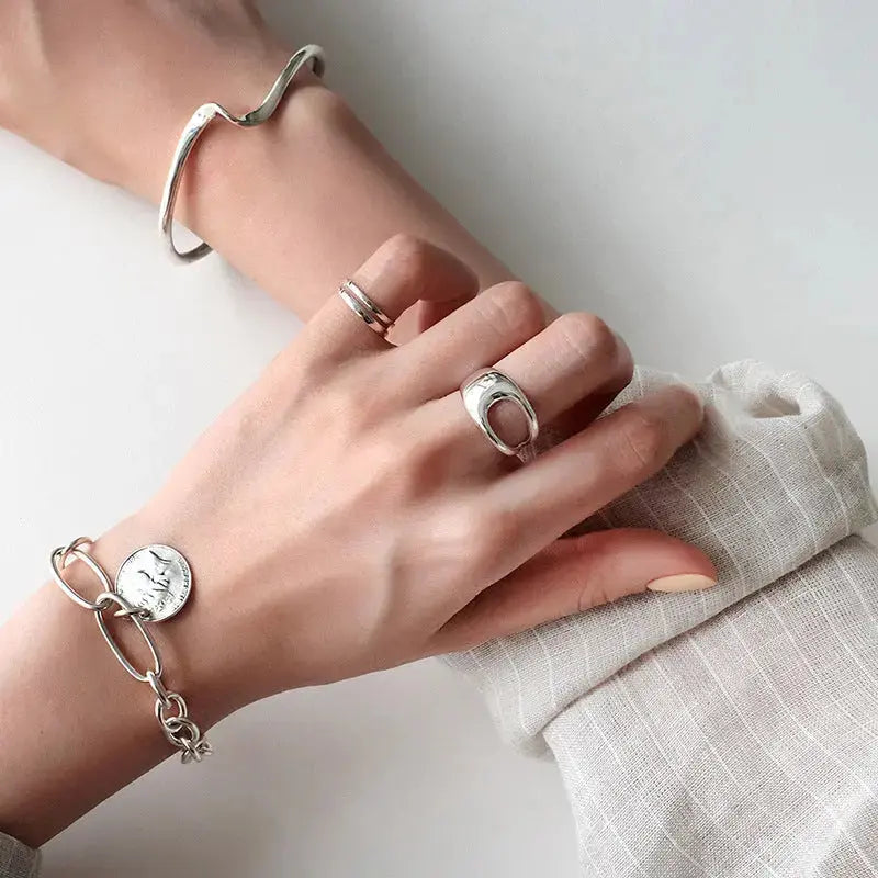 Lovcia Fashion Irregular Hollow New 925 Sterling Silver Adjustable Ring-Rings-Rhodium-Rhodium
