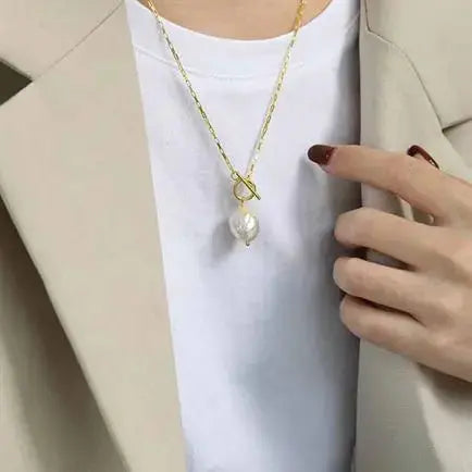 Lovcia Fashion Irregular Natural Pearl 925 Sterling Silver Necklace-Necklaces-