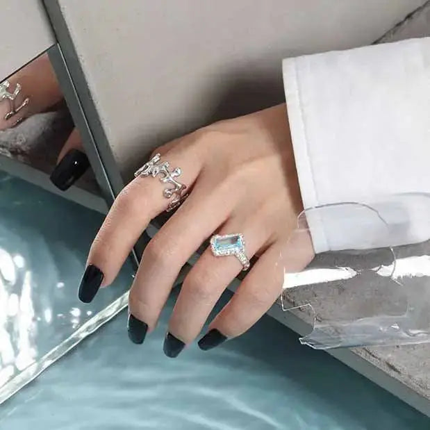 Lovcia Fashion Irregular Rectangle Geometry 925 Sterling Silver Adjustable Ring-Rings-Silver-Silver