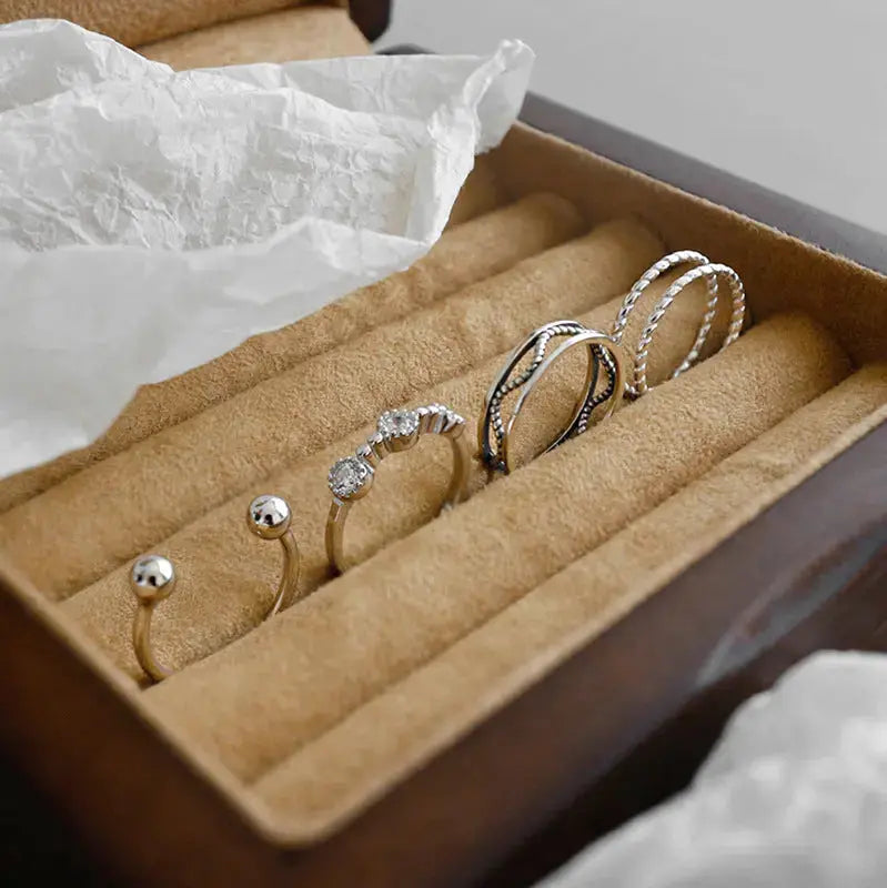 Lovcia Fashion Irregular Twisted Beads CZ 925 Sterling Silver Adjustable Ring