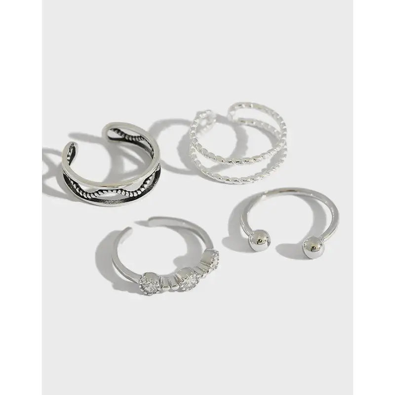 Lovcia Fashion Irregular Twisted Beads CZ 925 Sterling Silver Adjustable Ring