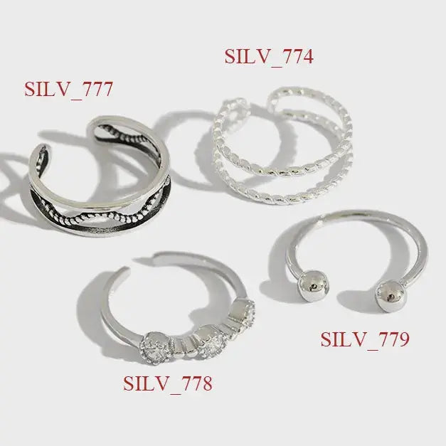 Lovcia Fashion Irregular Twisted Beads CZ 925 Sterling Silver Adjustable Ring