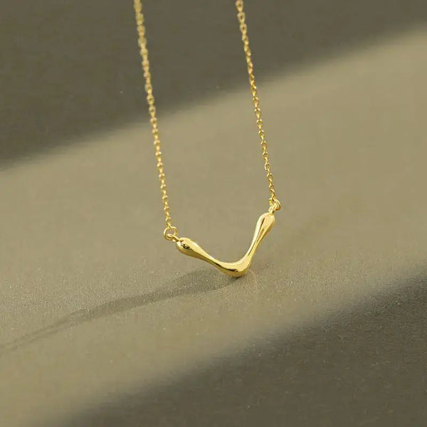 Lovcia Fashion Letter V Shape 925 Sterling Silver Necklace-Necklaces-Yellow Gold-Yellow Gold