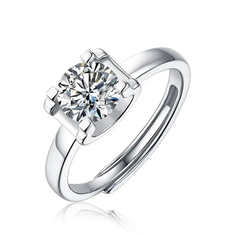 Lovcia Fashion Moissanite CZ Geometry Square 925 Sterling Silver Adjustable Ring-Rings-0.5 Carat (Certificate Included)-0.5 Carat (Certificate Included)