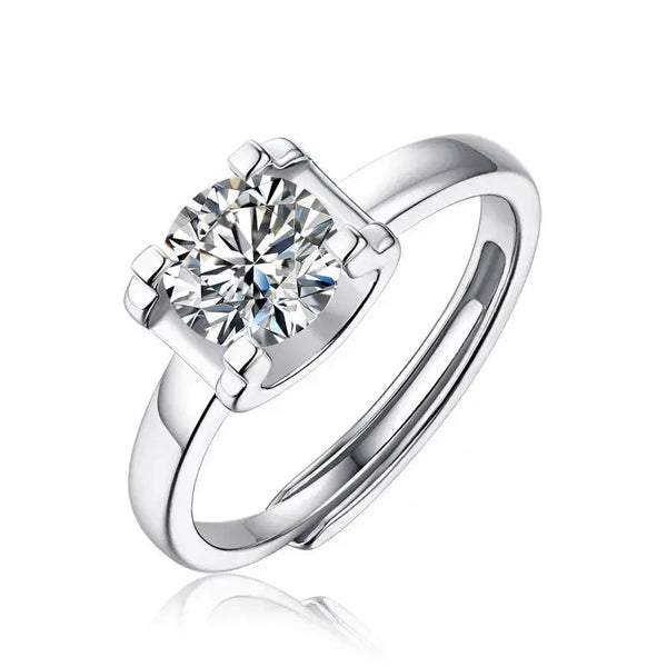 Lovcia Fashion Moissanite CZ Geometry Square 925 Sterling Silver Adjustable Ring-Rings-0.5 Carat (Certificate Included)-0.5 Carat (Certificate Included)