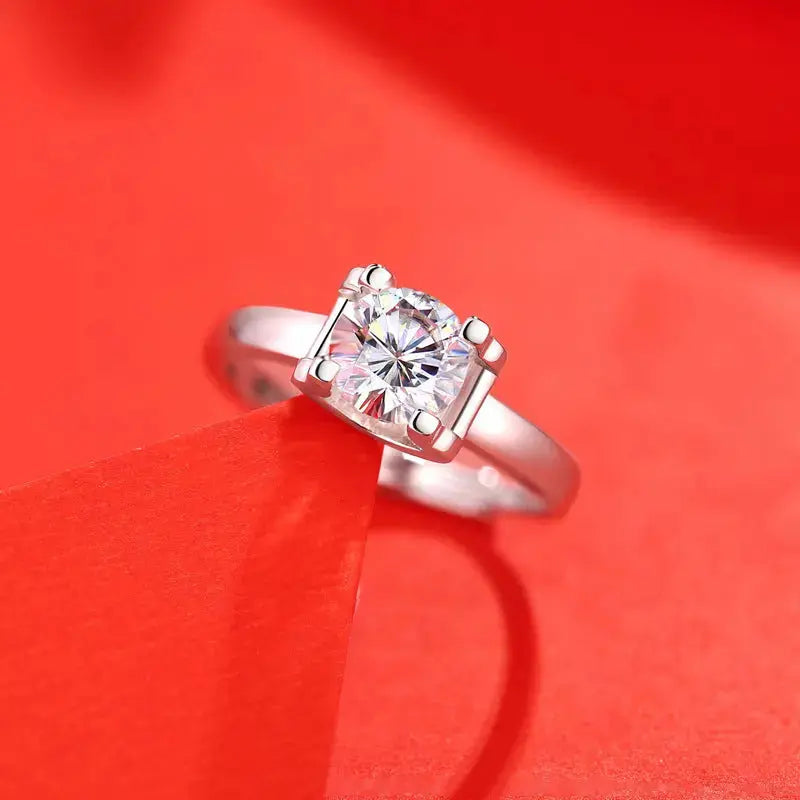 Lovcia Fashion Moissanite CZ Geometry Square 925 Sterling Silver Adjustable Ring-Rings-0.5 Carat (Certificate Included)-0.5 Carat (Certificate Included)
