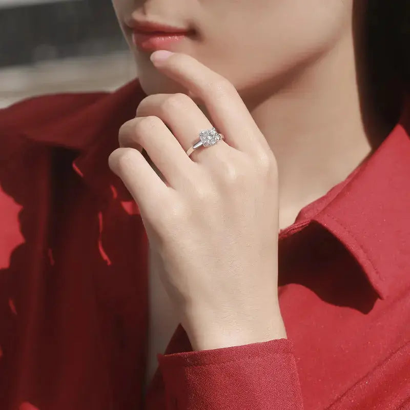 Lovcia Fashion Moissanite CZ Geometry Square 925 Sterling Silver Adjustable Ring-Rings-0.5 Carat (Certificate Included)-0.5 Carat (Certificate Included)