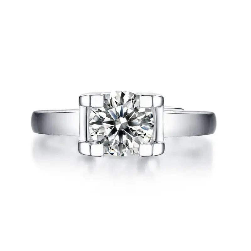 Lovcia Fashion Moissanite CZ Geometry Square 925 Sterling Silver Adjustable Ring-Rings-0.5 Carat (Certificate Included)-0.5 Carat (Certificate Included)