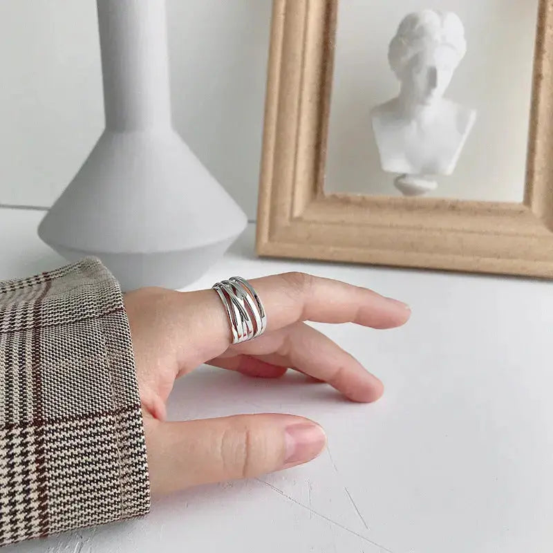 Lovcia Fashion Multi-Storey Cross 925 Sterling Silver Adjustable Ring-Rings-Silver-Silver