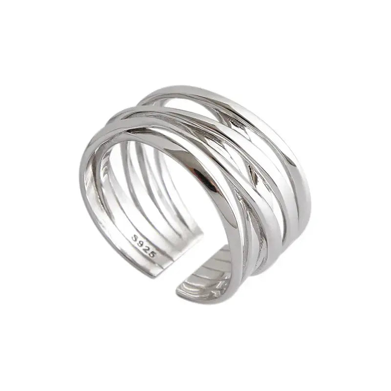 Lovcia Fashion Multi-Storey Cross 925 Sterling Silver Adjustable Ring-Rings-Silver-Silver