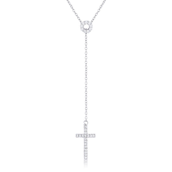 Buy LOVCIA Miranda Rhodium-Plated Lariat Necklace with 0.3ct CZ Cross Pendant - Latest women's necklace