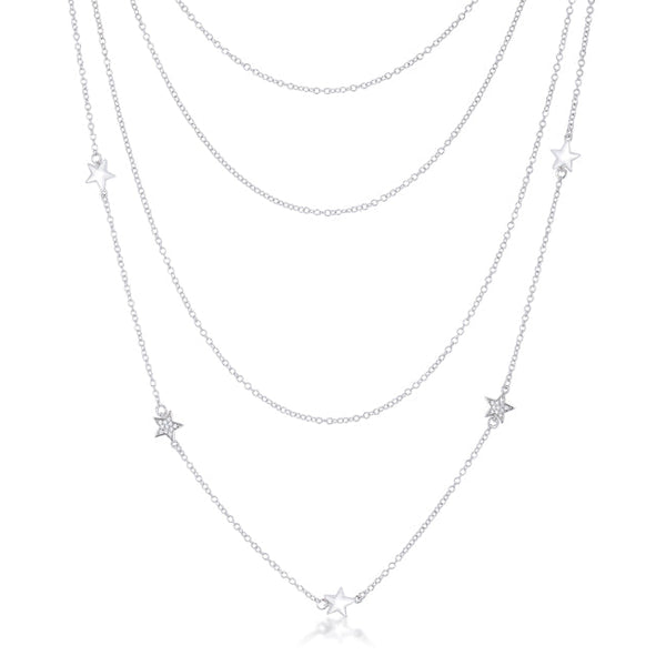 Buy LOVCIA Rhodium-Plated Star & CZ Multi-Layer Necklace - Latest women's necklace