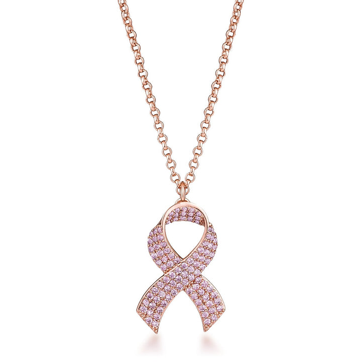 Buy LOVCIA Elegant Rose Gold Plated Necklace with Pink CZ Ribbon Pave Design - Latest women's necklace