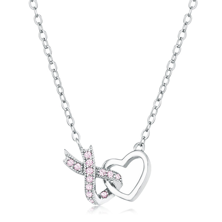 Buy LOVCIA Interlocking Heart and Pink Ribbon Pendant with Rhodium Plating - Latest women's necklace