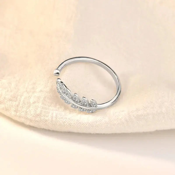 Lovcia Fashion New CZ Leaf 925 Sterling Silver Adjustable Ring-Rings-Silver-Silver