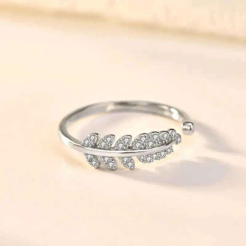 Lovcia Fashion New CZ Leaf 925 Sterling Silver Adjustable Ring-Rings-Silver-Silver