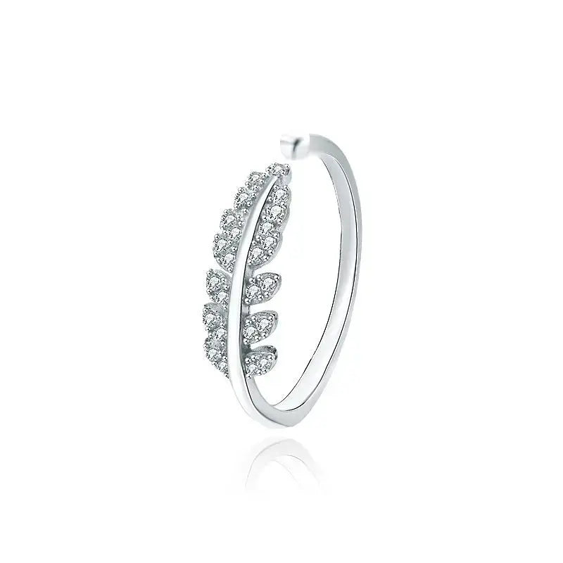 Lovcia Fashion New CZ Leaf 925 Sterling Silver Adjustable Ring-Rings-Silver-Silver