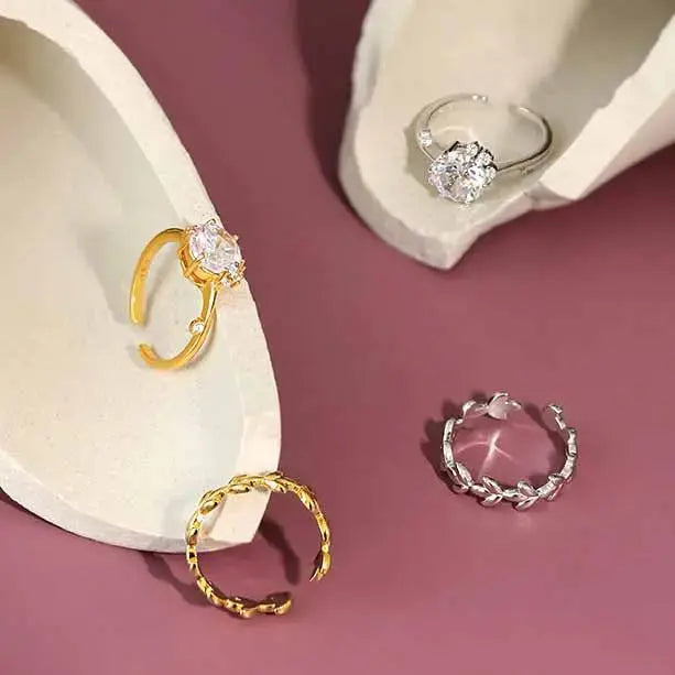 Lovcia Fashion Olive Branch CZ 925 Sterling Silver Adjustable Ring-Rings-S0069 & Silver-S0069 & Silver