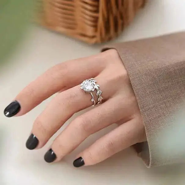 Lovcia Fashion Olive Branch CZ 925 Sterling Silver Adjustable Ring-Rings-S0069 & Silver-S0069 & Silver