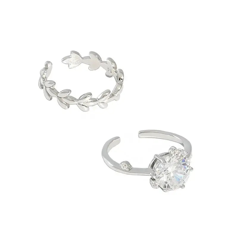 Lovcia Fashion Olive Branch CZ 925 Sterling Silver Adjustable Ring-Rings-S0069 & Silver-S0069 & Silver