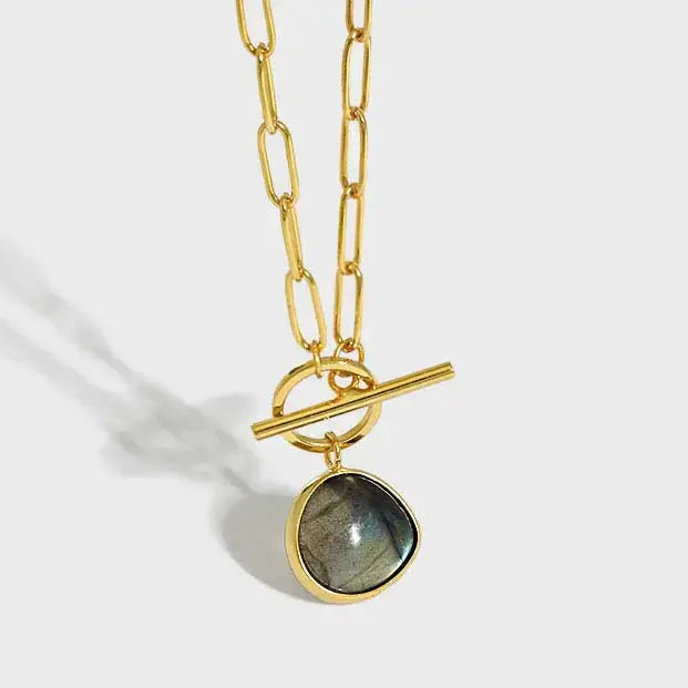 Lovcia Fashion OT Shape Natural Anemousite 925 Sterling Silver Necklace-Necklaces-Silver-Silver