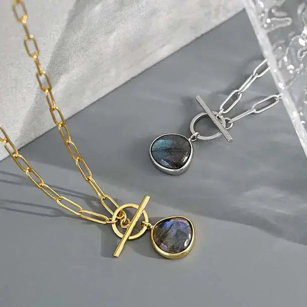 Lovcia Fashion OT Shape Natural Anemousite 925 Sterling Silver Necklace-Necklaces-Silver-Silver