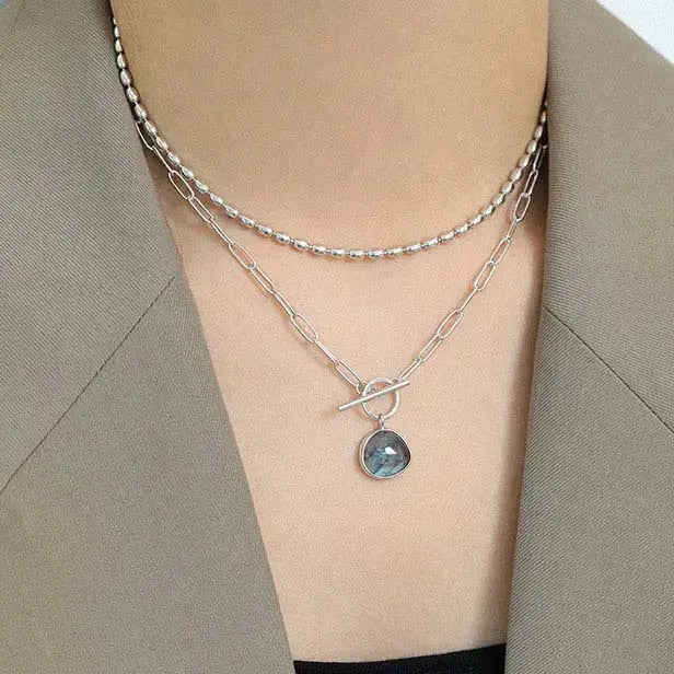Lovcia Fashion OT Shape Natural Anemousite 925 Sterling Silver Necklace-Necklaces-Silver-Silver