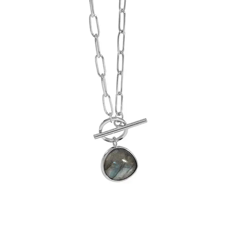 Lovcia Fashion OT Shape Natural Anemousite 925 Sterling Silver Necklace-Necklaces-Silver-Silver
