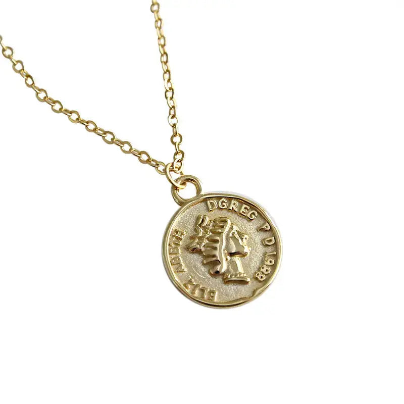 Lovcia Fashion Portrait Letters Coin 925 Sterling Silver Necklace-Necklaces-Rhodium-Rhodium