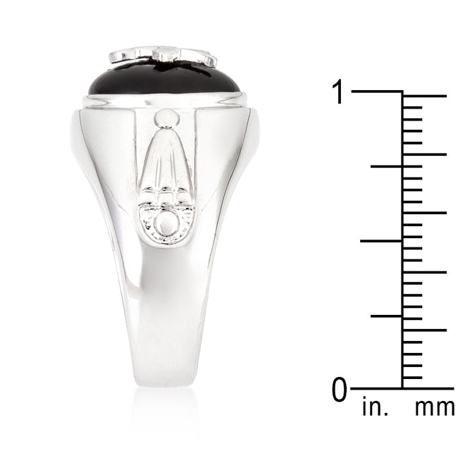 LOVCIA Masonic Emblem Rhodium Plated Onyx Ring for Men