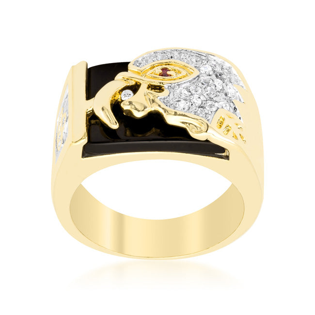 LOVCIA Majestic Eagle Men's Ring with Cubic Zirconia and Onyx