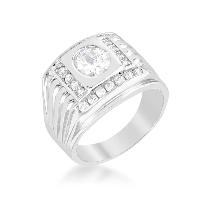 LOVCIA Men's Square Ring with Cubic Zirconia Stones